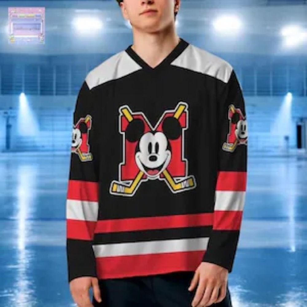 NWT Disney Black & Red Mickey Hockey Jersey for Men 686